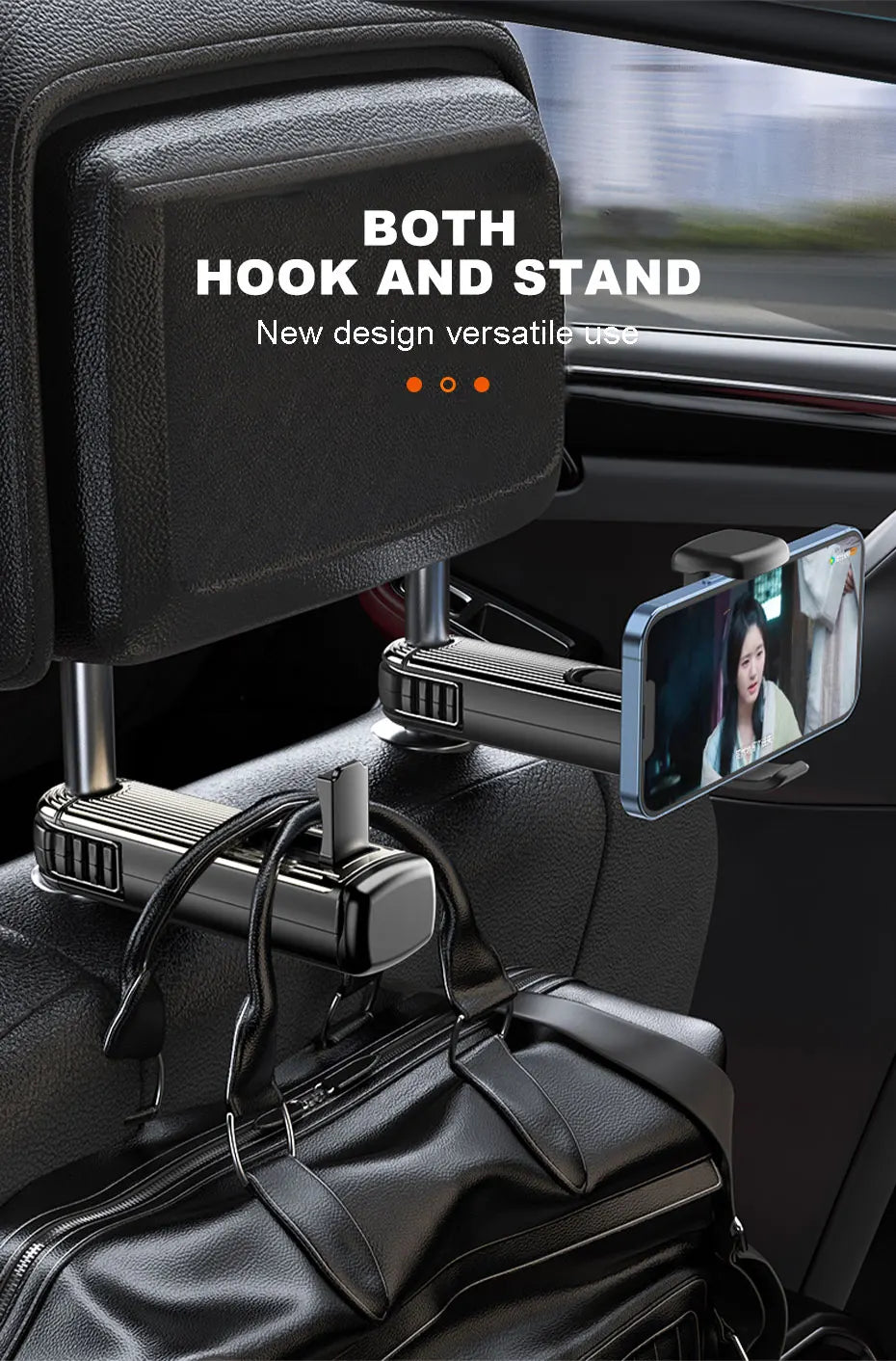 SEAMETAL Multifunctional Car Hook Seat Back Headrest Rod Hanging Hook Large-Bearing Stable Car Backseat Hanger for Passenger
