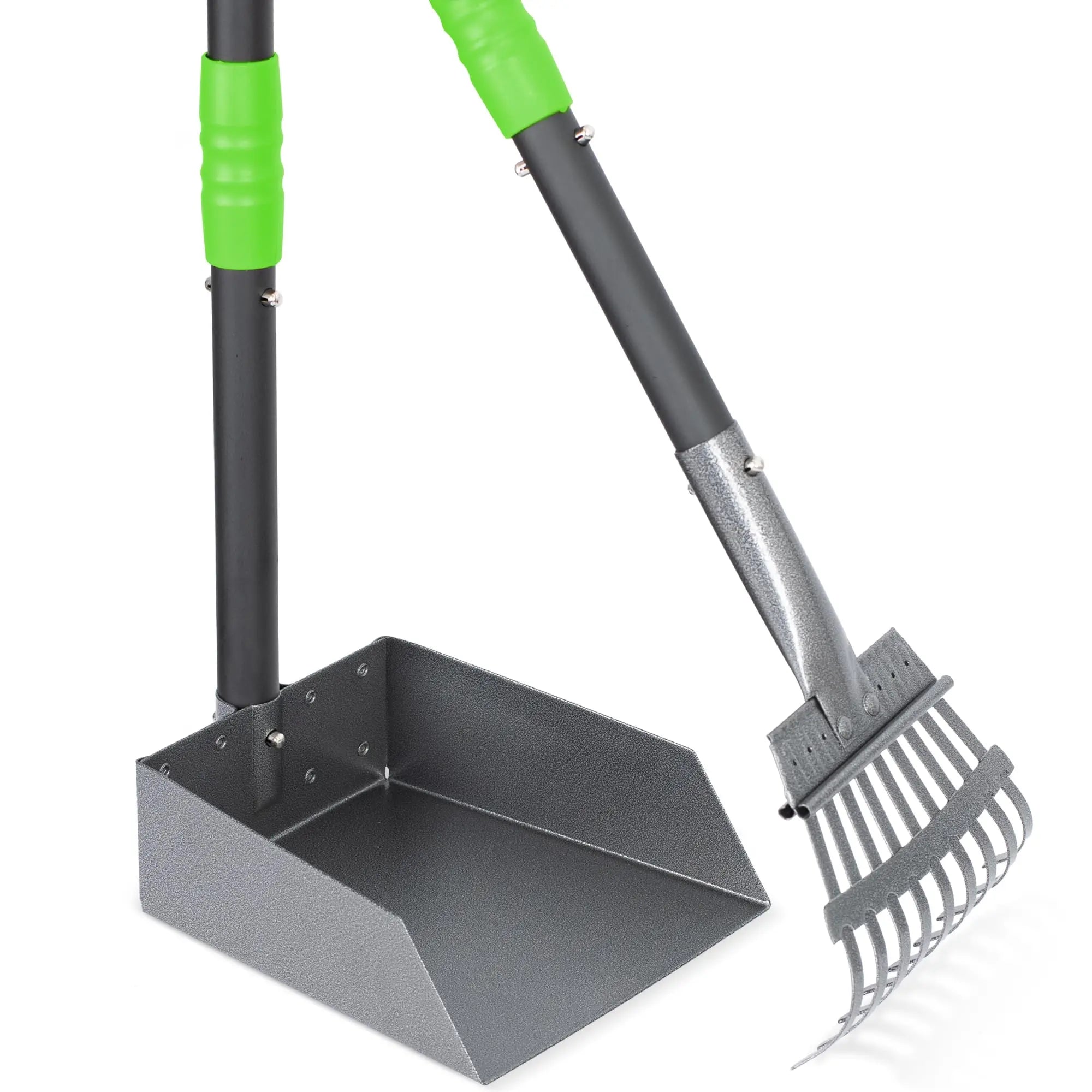 Dog Pooper Scooper Tray & Rake Set with Long Adjustable Handle