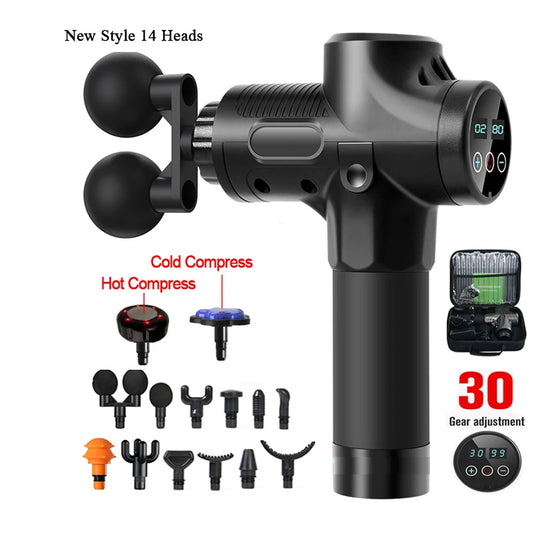 Professional Massage Gun With Hot And Cold Compress Head Electric Percussion Fascia Gun Muscle Relax Slimming Shaping  Fitness - Spy-shop.com