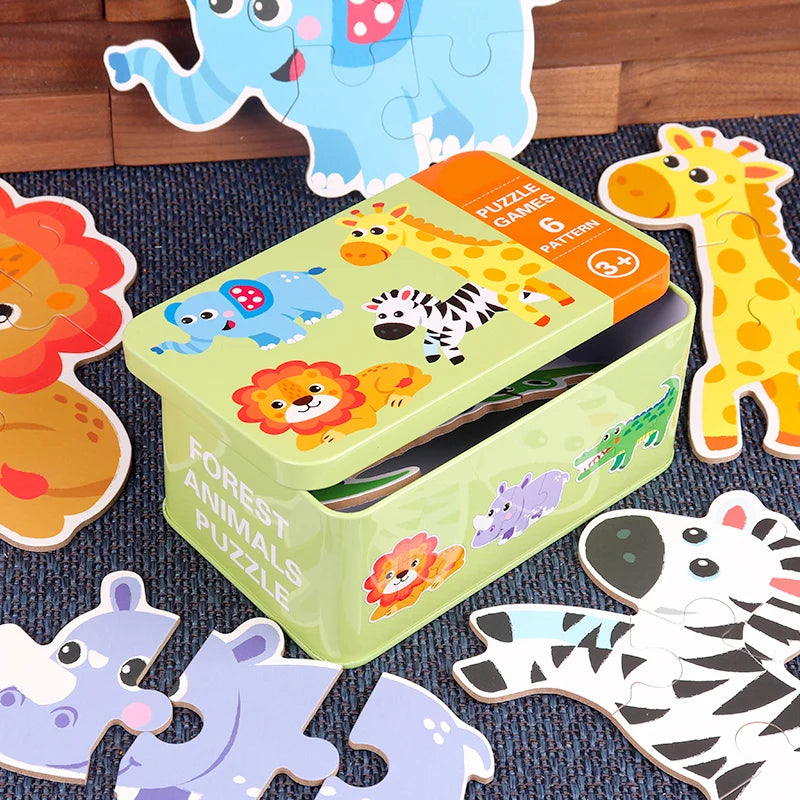 Baby Puzzle Montessori Educational Toys Wood 3D Puzzle Games Iron Box children Puzzles Jigsaw Wooden Puzzles For Kids 2 3 4 Year 