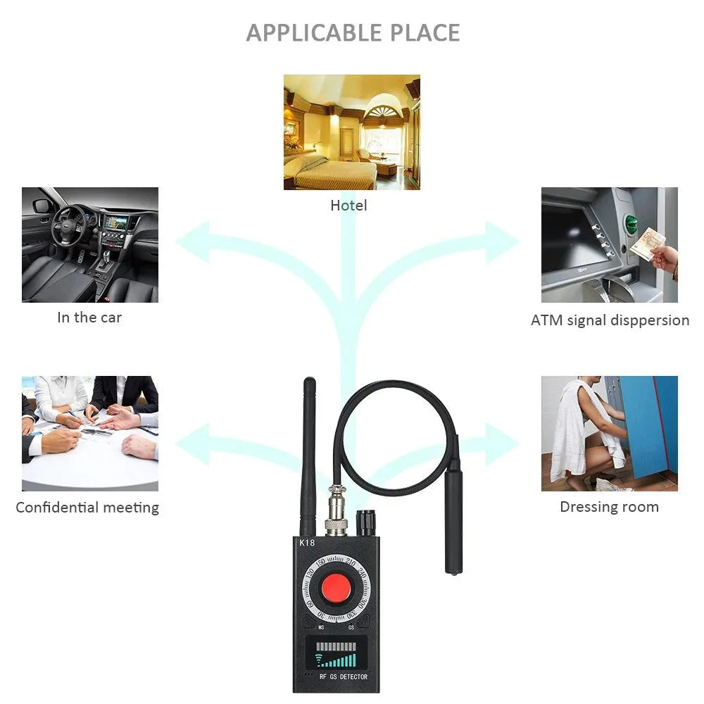 K18 Multi-function Anti-Candid Camera Wireless Lens Device Finder 1MHz-6.5GHz GSM Audio Bug GPS Signal RF Spy Tracker Detect