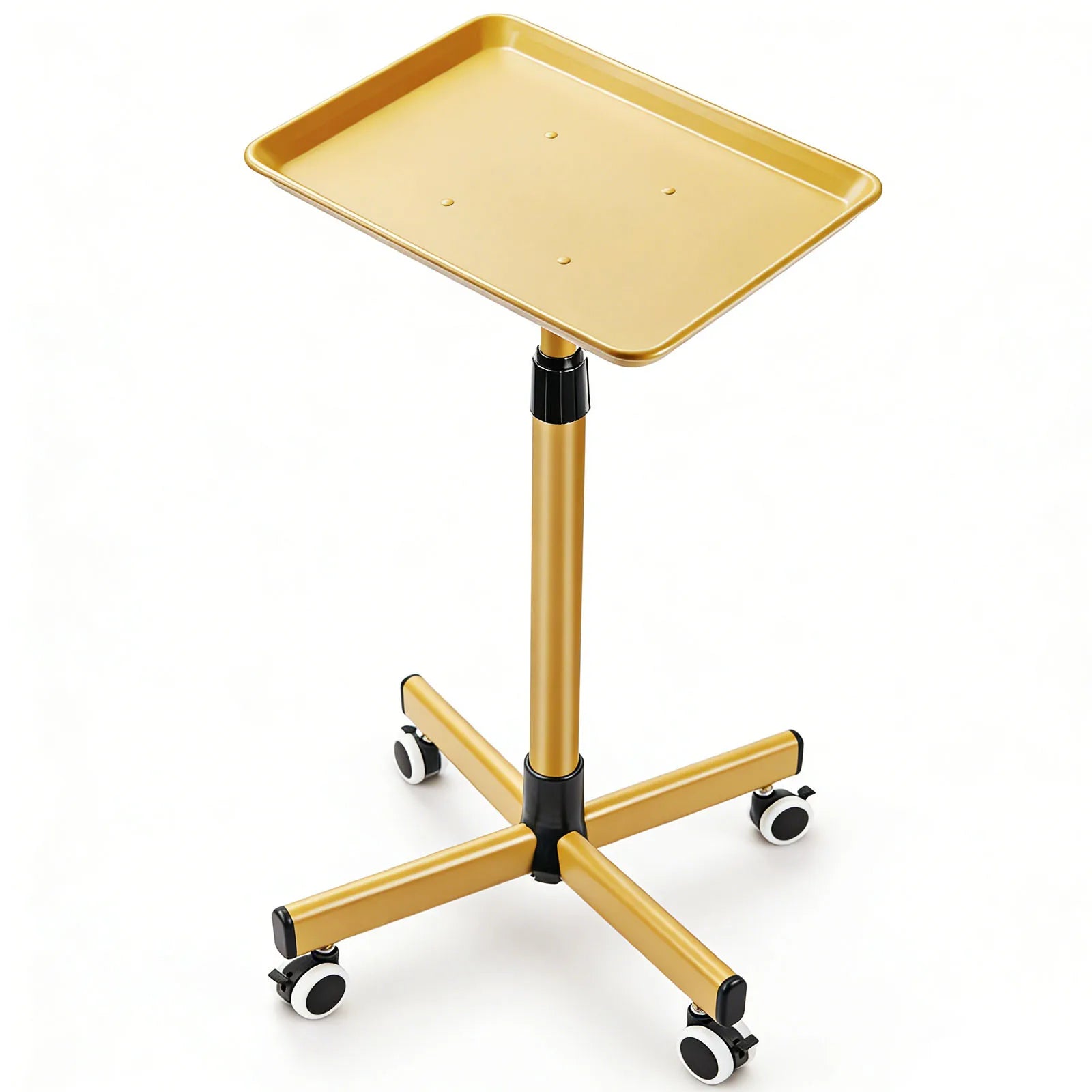 Carro de salón con altura ajustable, bandeja grande de aluminio y ruedas