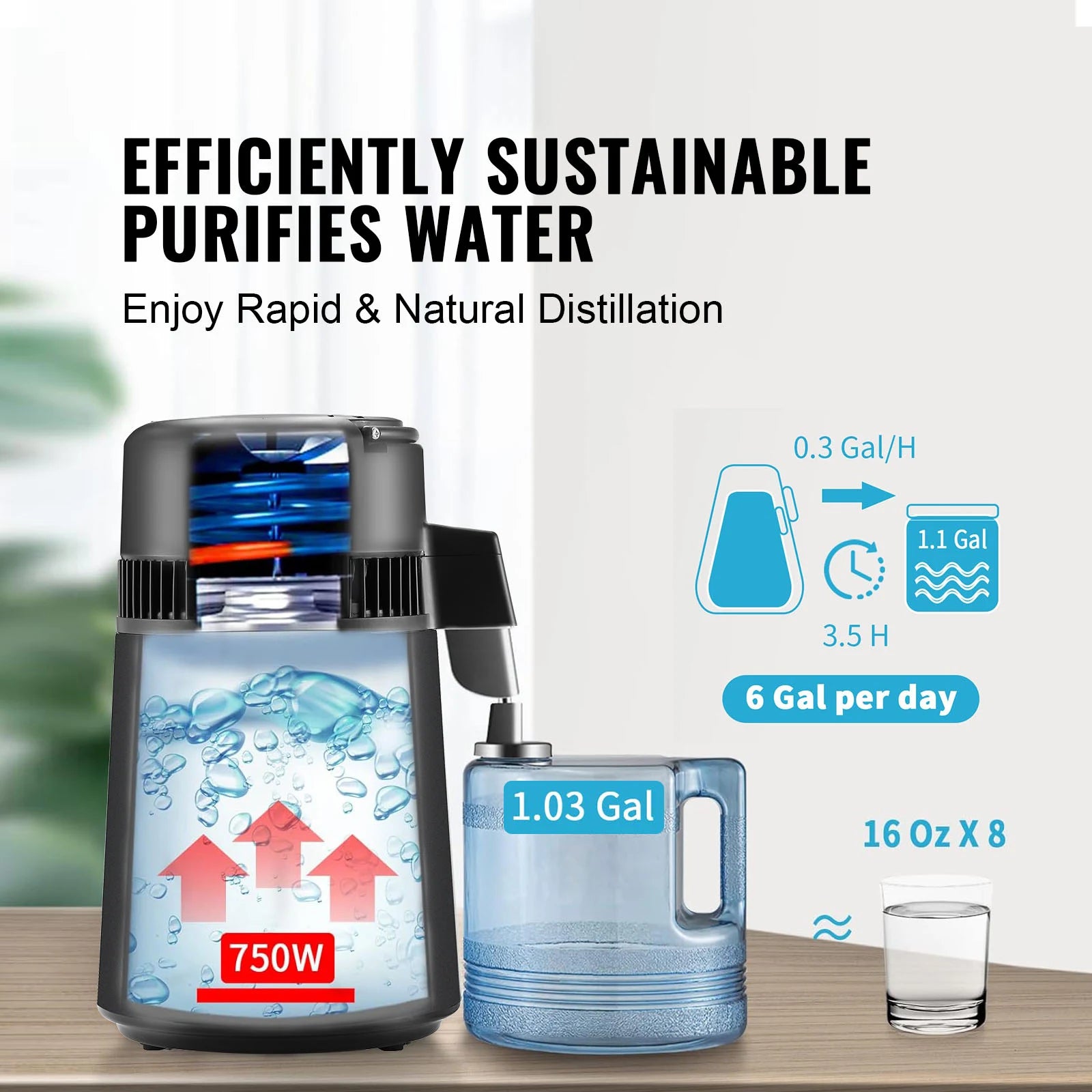 4L Countertop Water Distiller 750W Stainless Steel Purifier