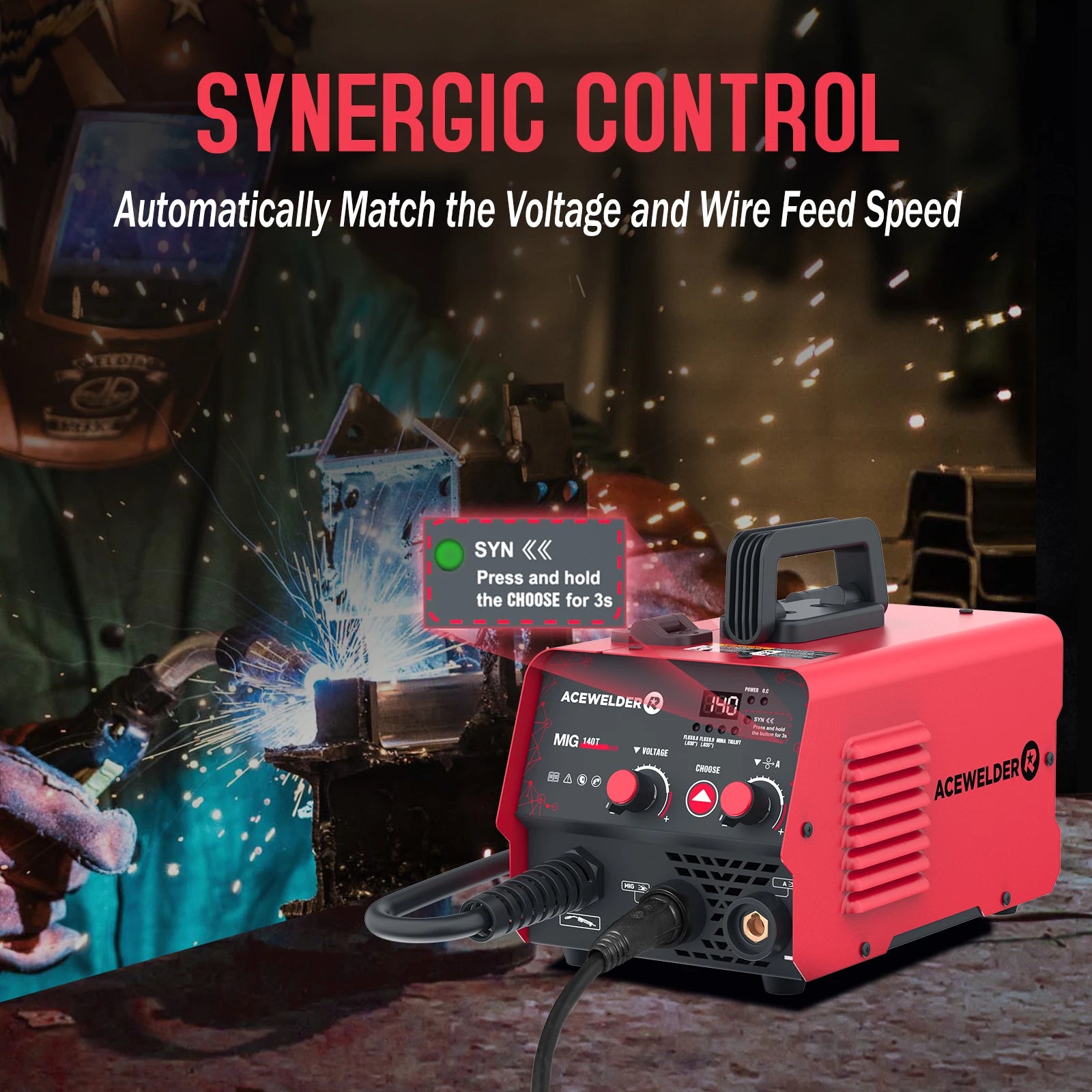 ACEWELDER 3 In 1 Welding Machine 140A Flux Cored MIG ARC Lift TIG Welder 110V IGBT Inverter Gasless Welding Machine