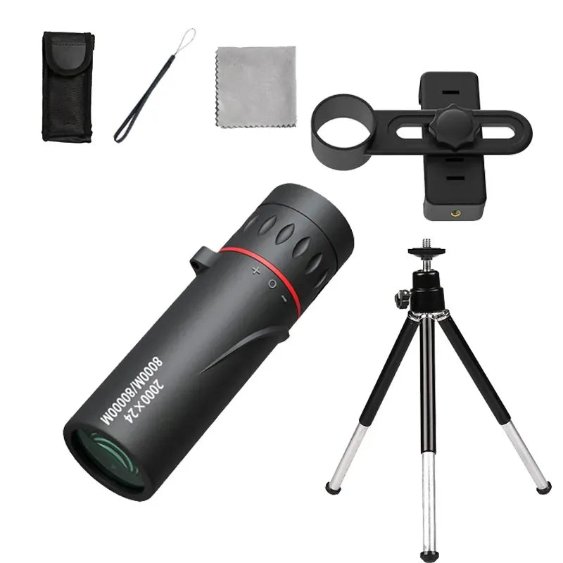 Telescópio monocular 2000x24, portátil, telemóvel com suporte, atividades ao ar livre como acampamento, caça e observação de aves