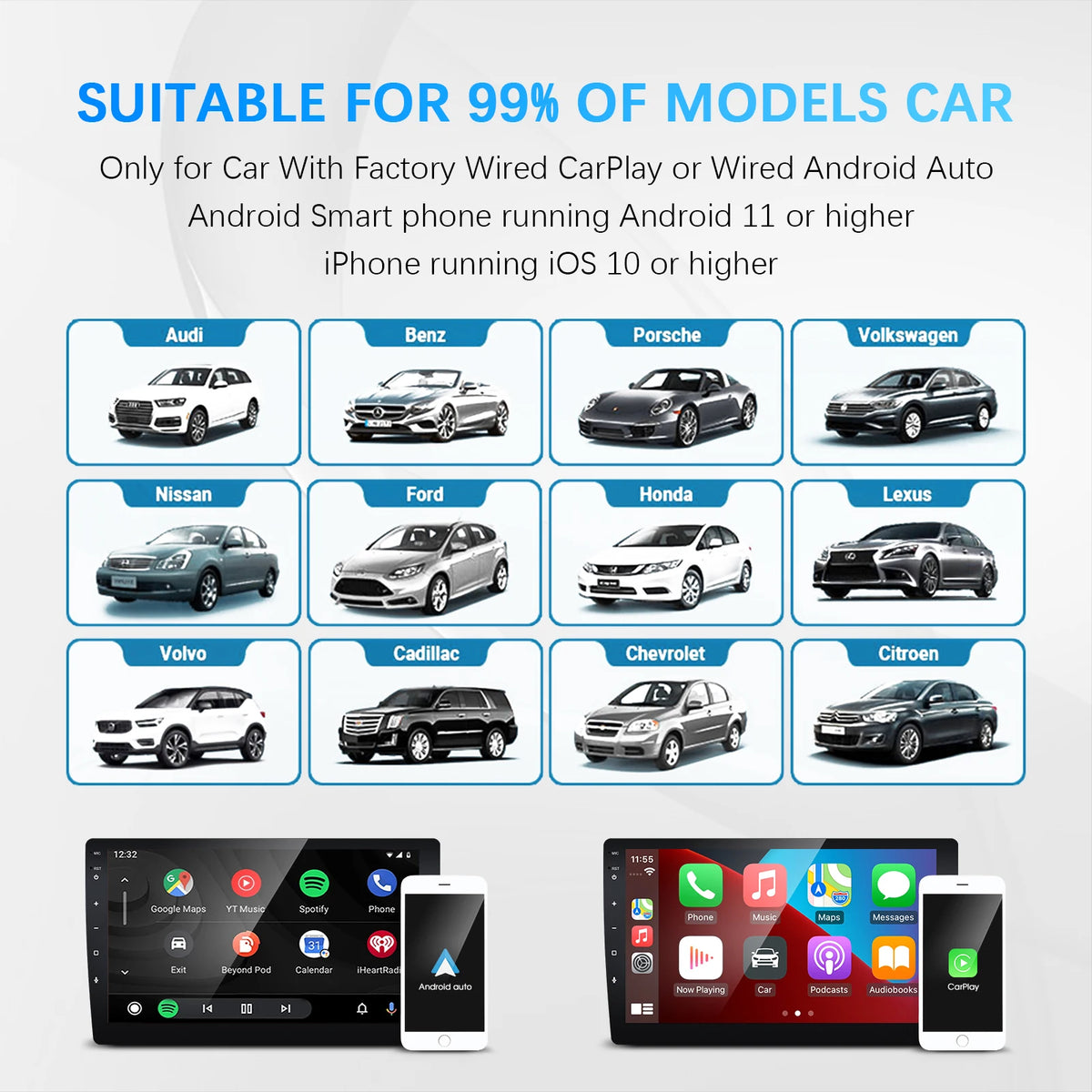 Ezonetronics bezdrátový CarPlay Android Auto adaptér pro tovární kabeláž vozu, 2 v 1 CarPlay a Android Auto