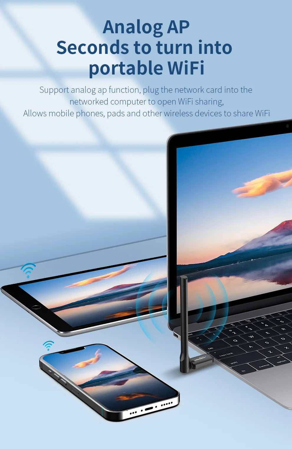 Comfast 287Mbps Adapter 2.4G WiFi Card 3dBi Antenna Wifi6 USB Dongle AX300 802.11ax Wireless WiFi Receiver PC Laptop Driver Free 