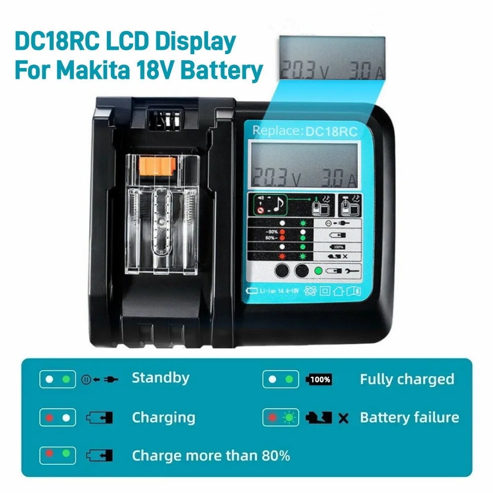 DC18RC Li-ion Battery 3A Charger for Makita 18V 14.4V BL1860B,BL1850B,BL1840,BL1830,BL1820,BL1415,BL1440 Power tool Charger 