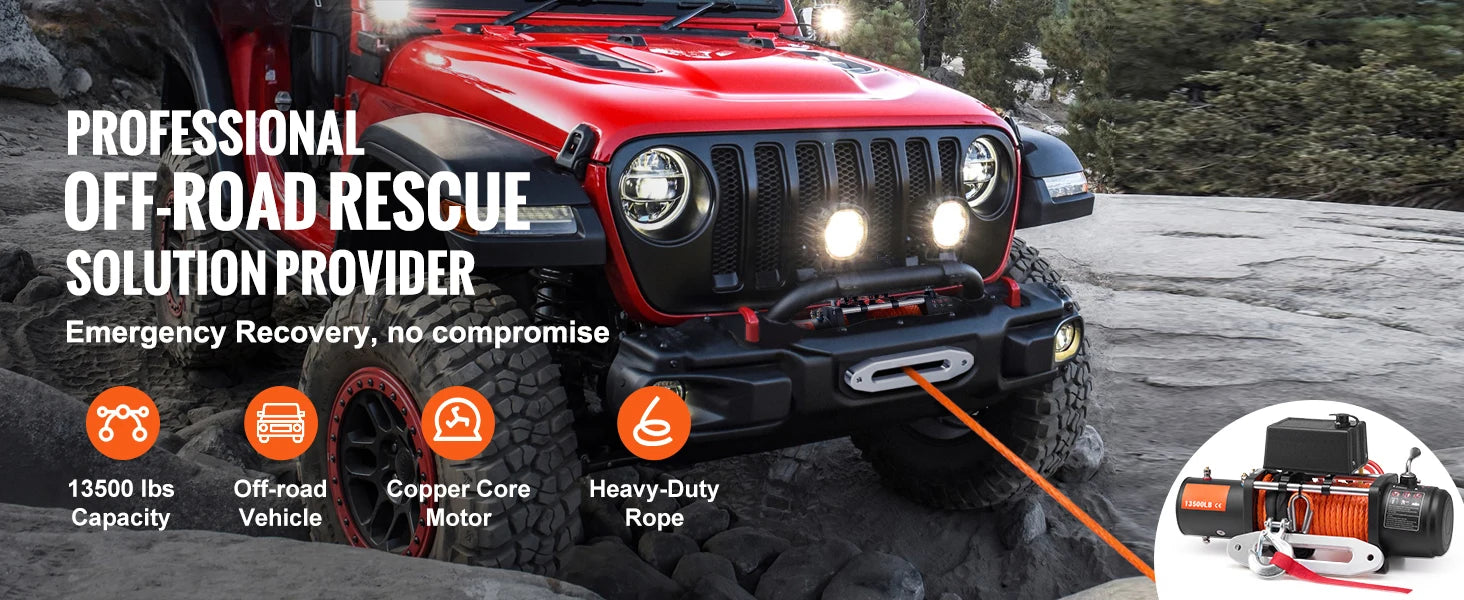 13500 lb Electric Winch with Synthetic Rope & Dual Remote Control