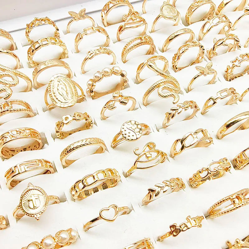 30pcs/Lot Mix Style Pearl Silver Color Finger Rings Animal Snake Chain Hollow Leaf Party Jewelry Girl Love Butterfly Flower Gift 