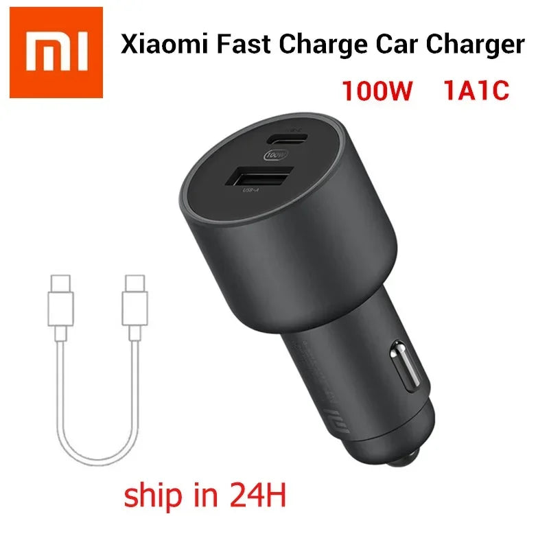 Carregador de isqueiro Xiaomi de 100 W com duas portas USB e cabo