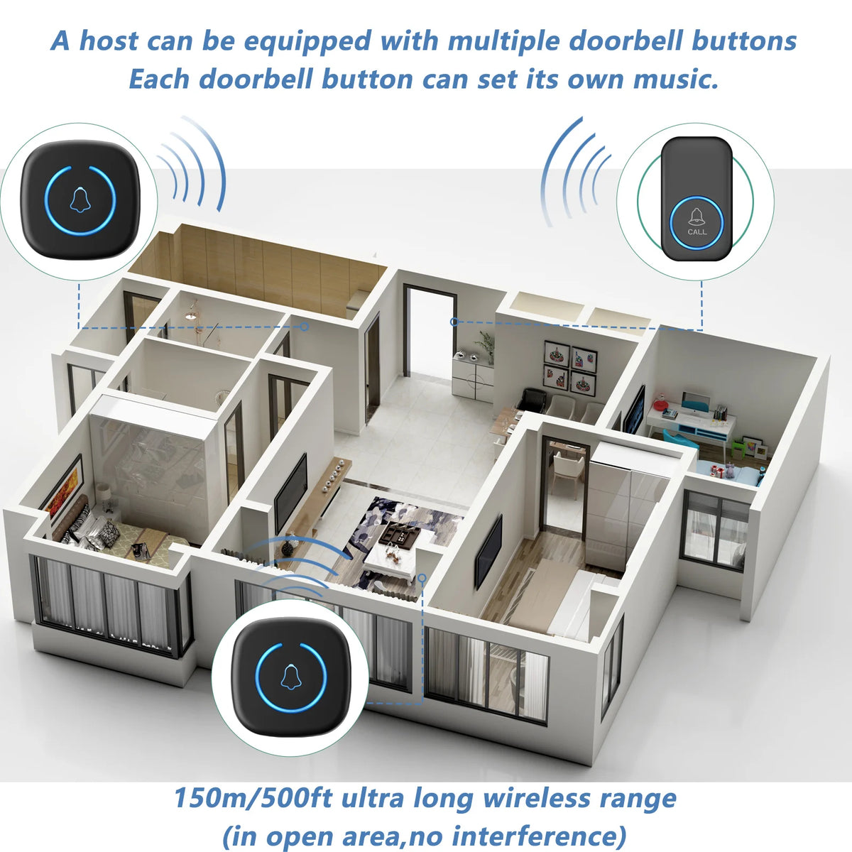 Wireless Doorbell with 60 Melodies and US Plug