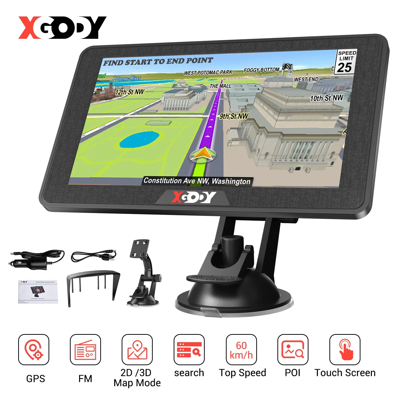 7-Inch GPS Navigation for Cars, Trucks and Buses with Europe Maps