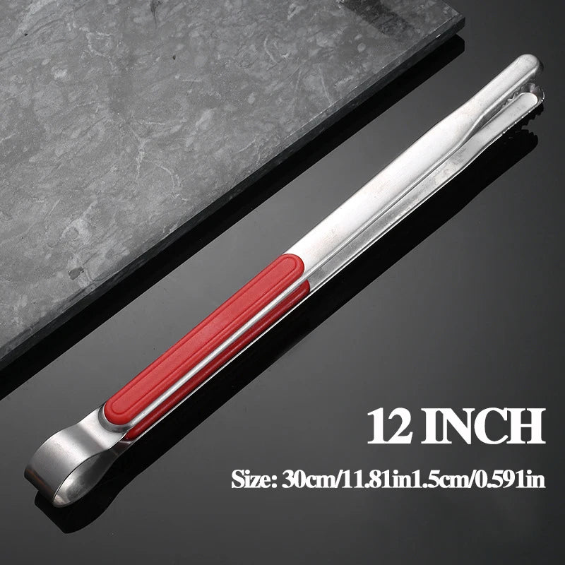 Pince de cuisine en acier inoxydable, poignée rouge ou noire