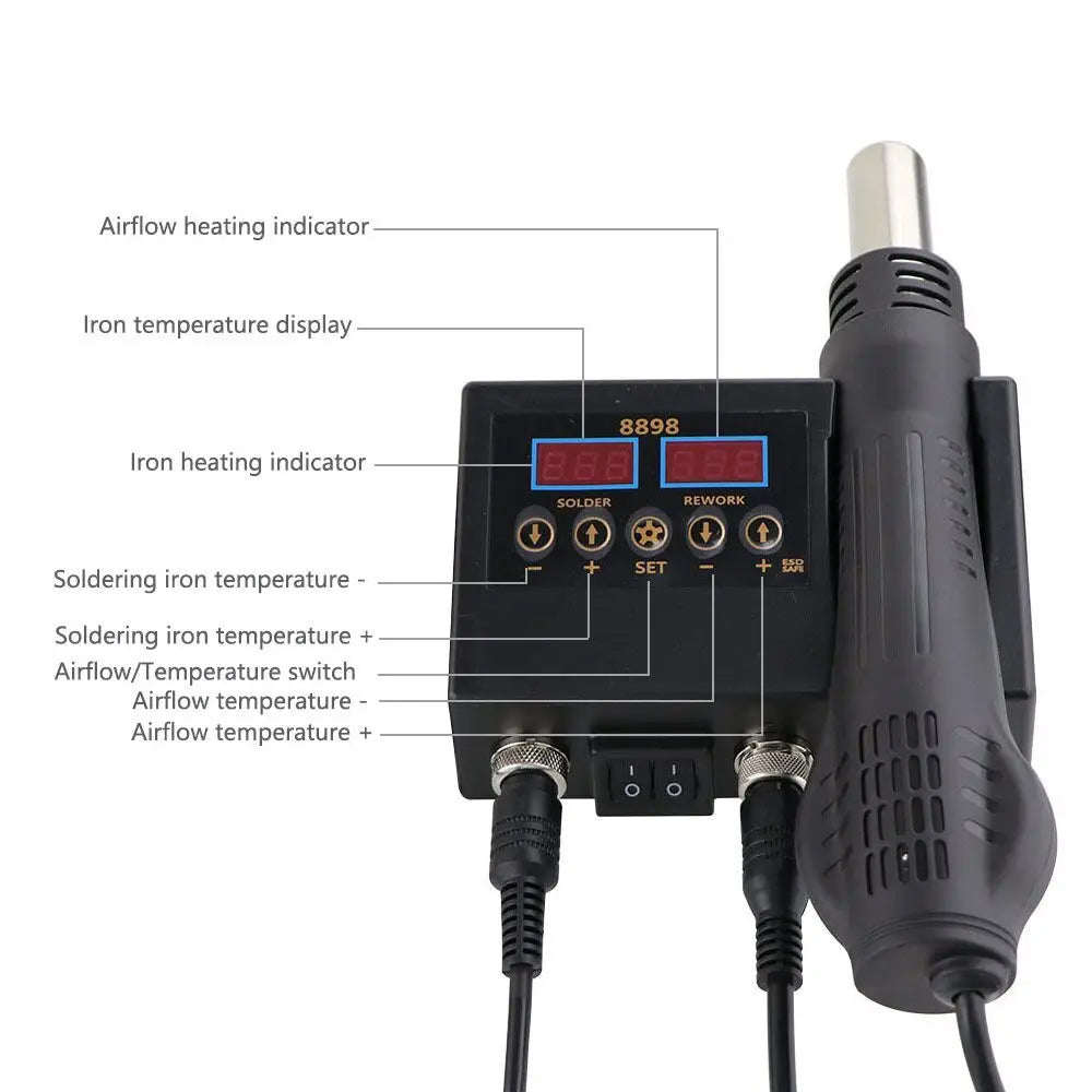Soldering Station Digital Temperature Adjustable 2 in 1 SMD Solder Iron Hot Air Heat Gun Welding Rework For PCB IC Repair Tools 