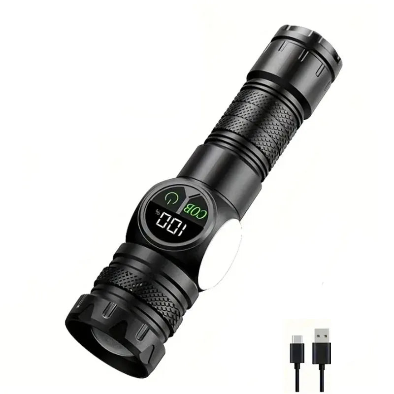 Linterna LED con 5 modos de iluminación, luz lateral COB roja con imán, linterna recargable por USB con batería integrada para senderismo