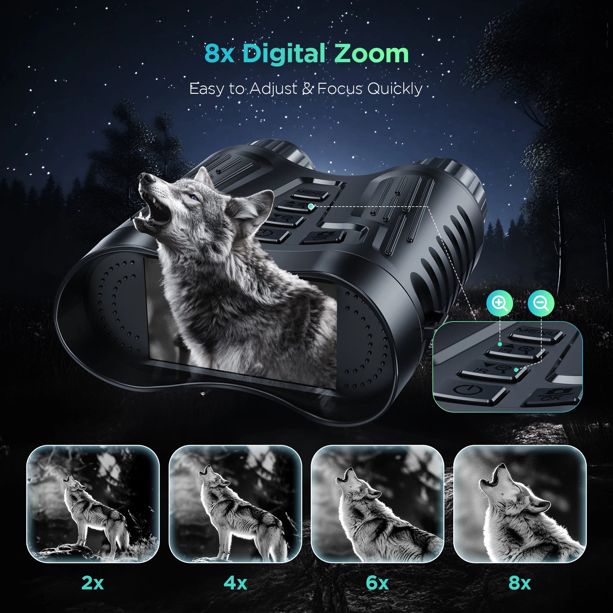 Rechargeable Night Vision Binoculars 4K Infrared 8X Zoom