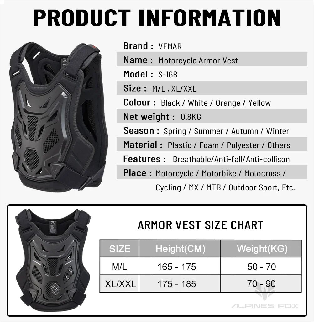 Chaleco protector de armadura para motocross todo terreno para pecho y espalda