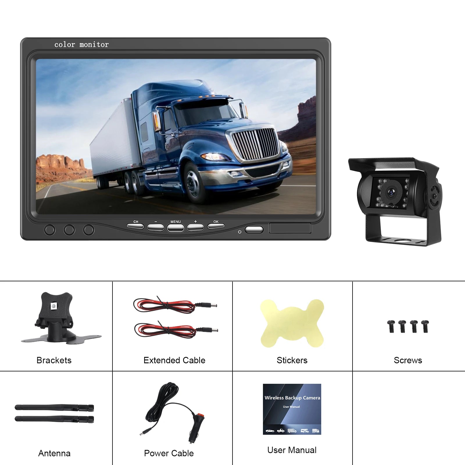 Camecho 7 IPS Car Monitor Wireless Rearview Camera Night Vision Backup Parking Rear View AHD Rear Camera For RV Truck Trailer