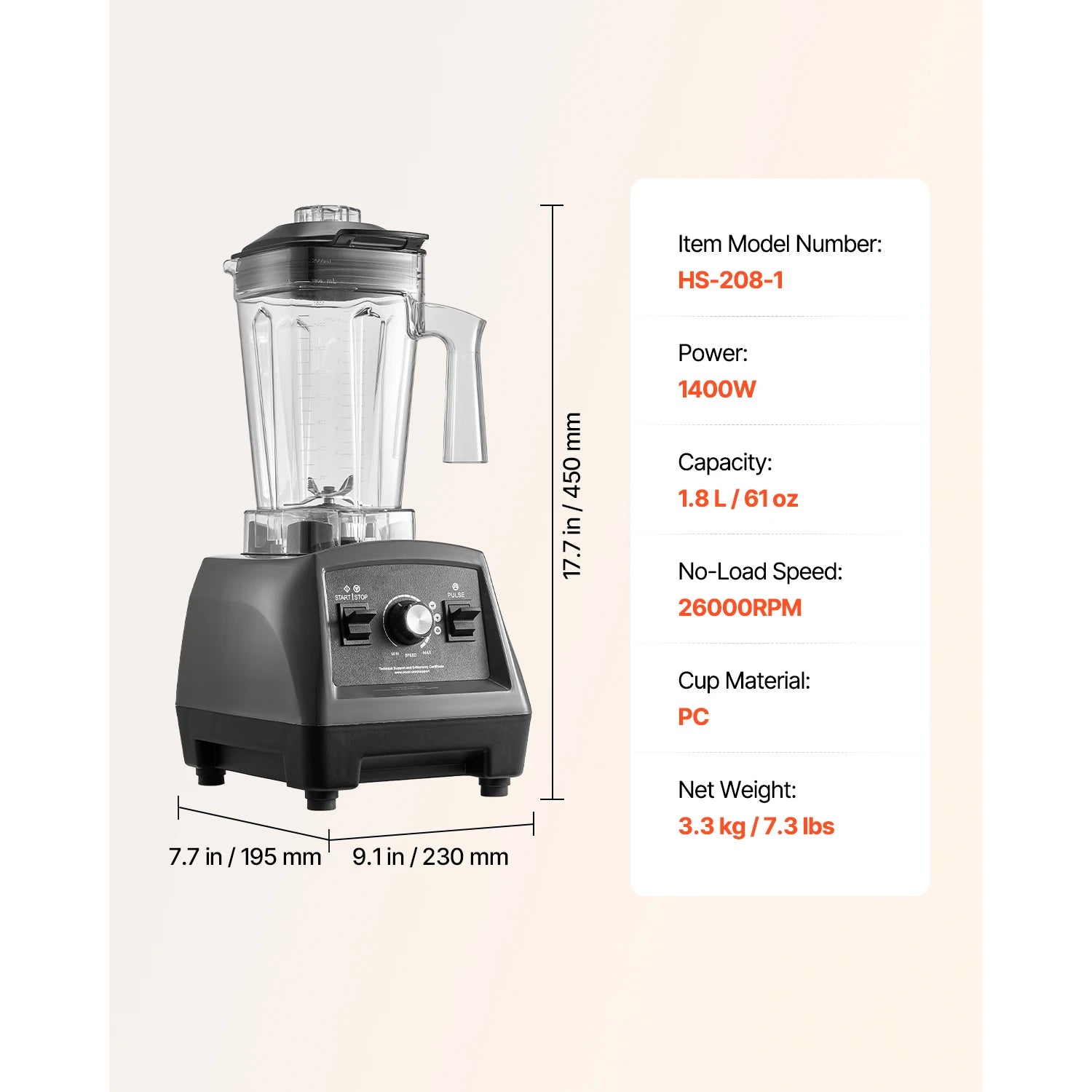 1400W High-Speed Blender 61oz with To-Go Cups & Multi-Function Use