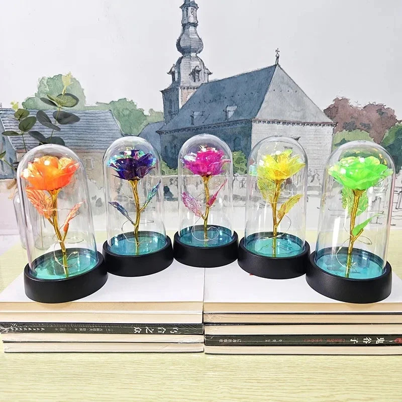 Artificial Rose Flowers Valentines Day Gift for Girlfriend Eternal Rose LED Light Foil Flower Wedding Decor Christmas Gifts 