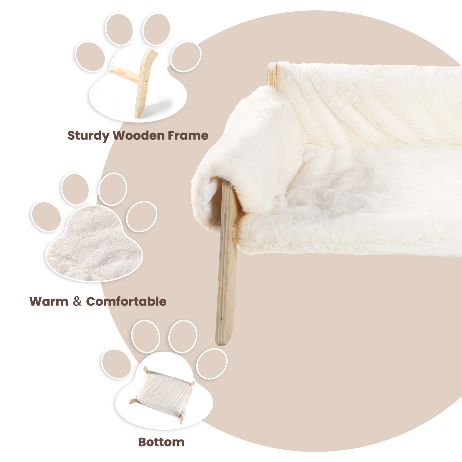 Large Raised Plush Cat Sofa Bed with Wooden Legs