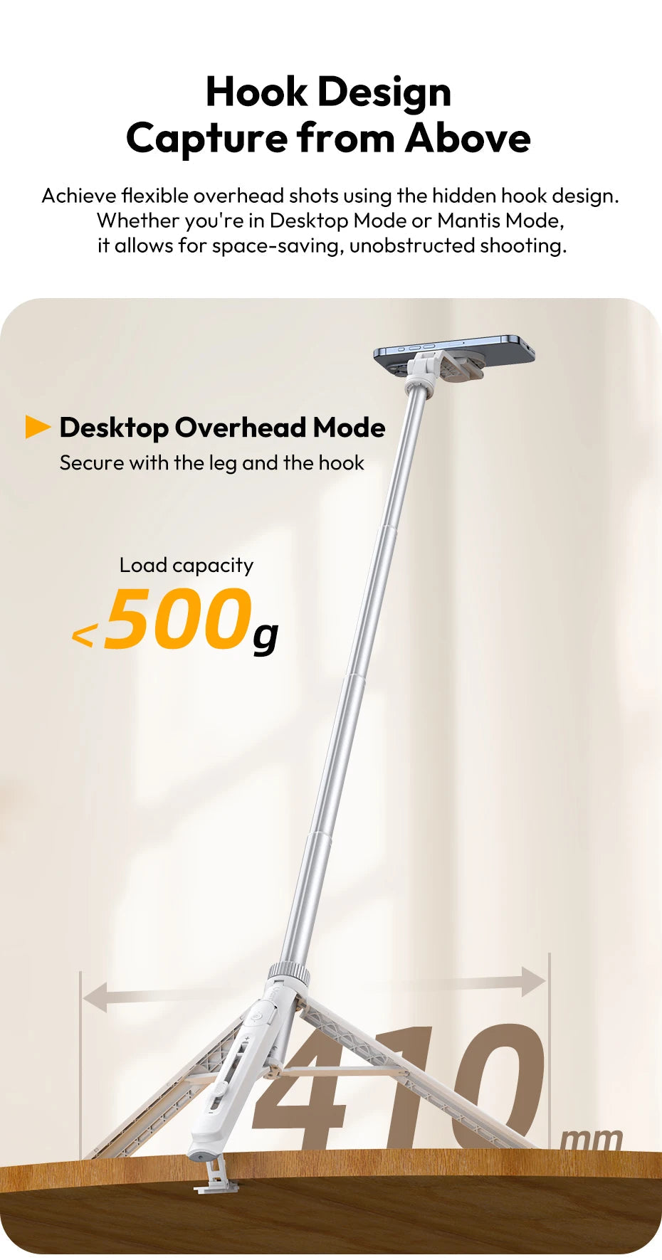 Ulanzi TT88 1.44M Overhead Selfie Stick Phone Tripod with Magnetic Clamp Wireless Remote Extension Tripod for LiveStreaming Vlog 