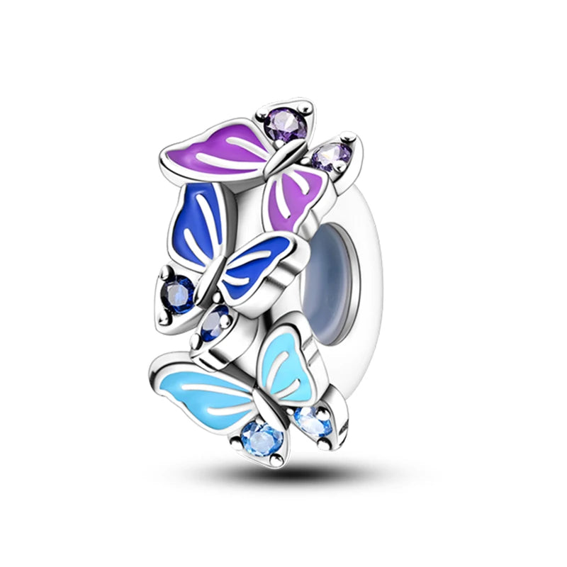 100% 925 Sterling Silver Rainbow Zircon Colorful Butterfly Dragon Shaped Silicone Stopper Charms Beads Fit DIY Bracelets Jewelry 