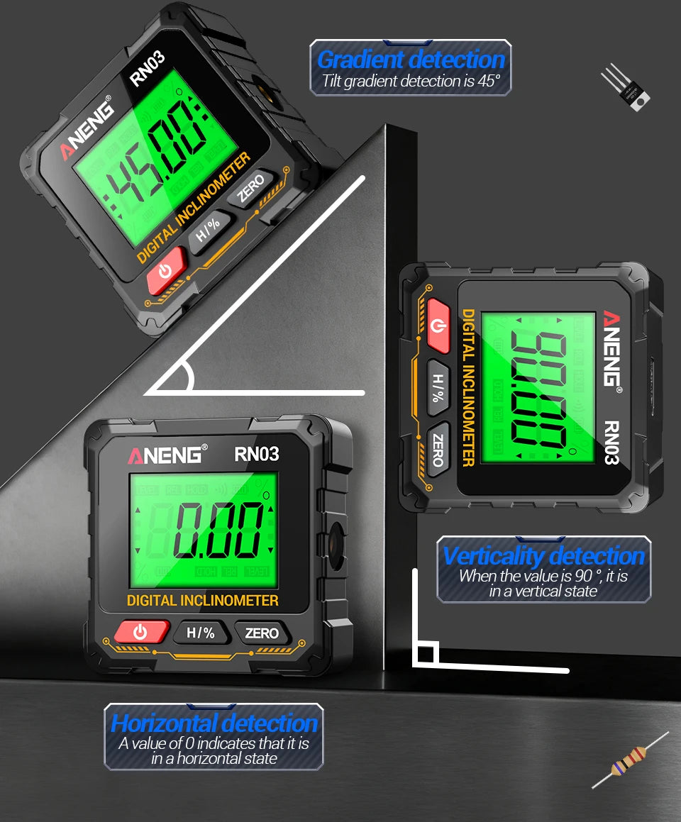 Digital Angle Gauge 0.05° Accuracy 360° Magnetic Inclinometer