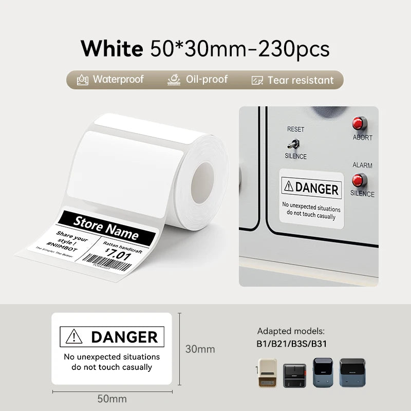 Niimbot etichetă termică 20-50mm lățime, cerc, alb, adeziv, etichetă impermeabilă, hârtie pentru B1 B21, imprimantă mini etichete, maker