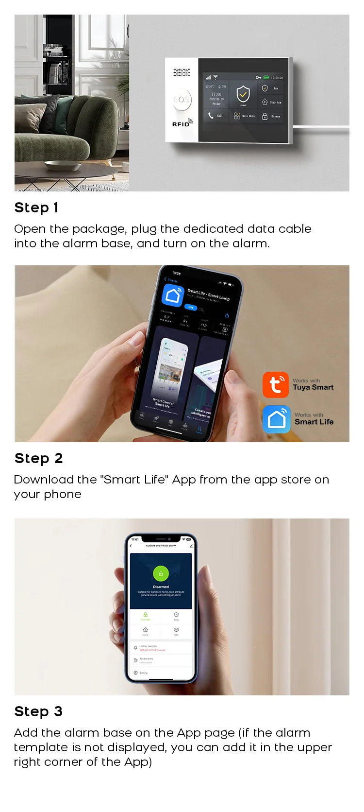 Tuya Smart Life APP Compatible Wireless GSM Alarm System WiFi Burglar Detection Real-Time Alerts for Home Garage Office Shop 