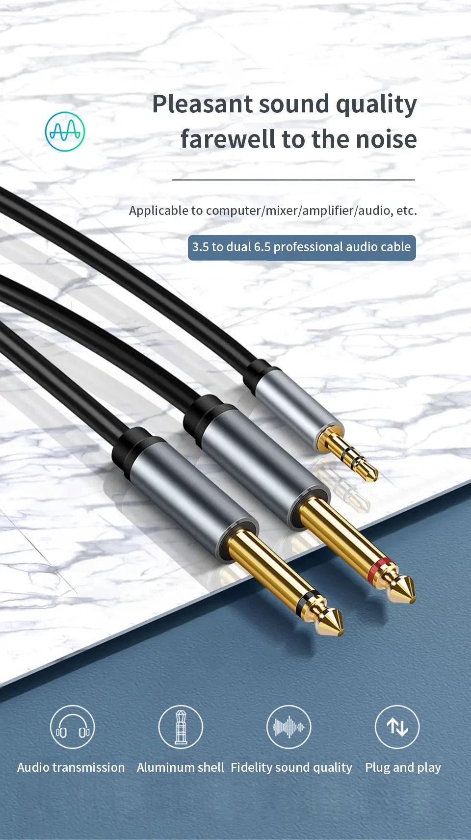 3.5 mm to Dual 6.35 mm Audio Breakout Cable