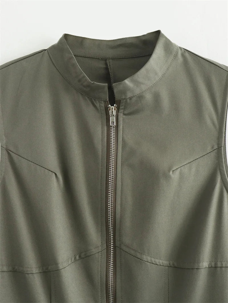 MUJER Zipper Long Dress Woman Pleated Sleeveless Bodycon Dress Summer Elegant Party Dresses For Women 2025 New Midi Dresses 