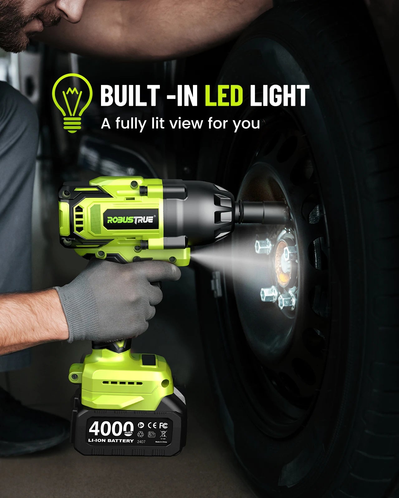1200Nm 1/2 Inch Cordless Impact Wrench with 2 x 4.0Ah Batteries