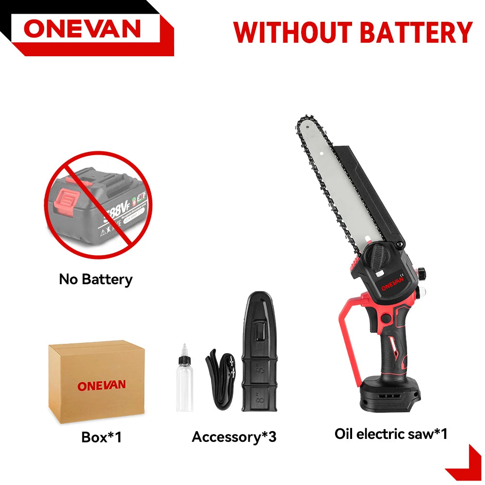 ONEVAN 8 Inch Brushless Electric Chainsaw Cordless Portable Electric Saw Woodworking Power Tool For Makita 18V Battery Pin 