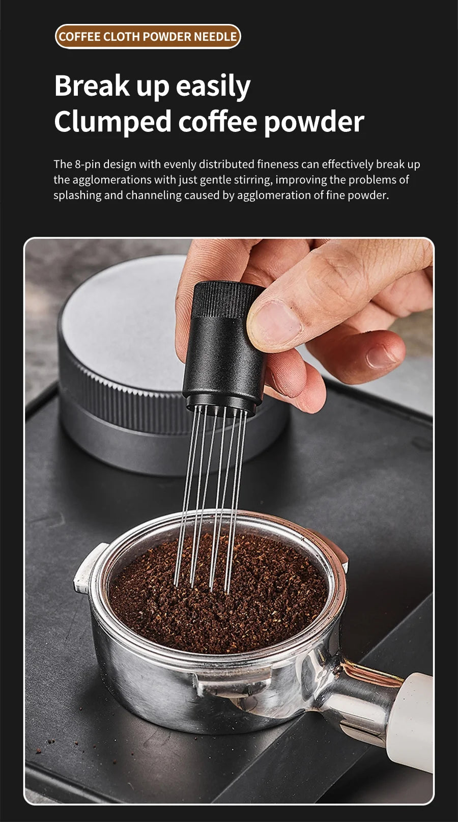 Espresso WDT tűelosztó eszköz állvánnyal