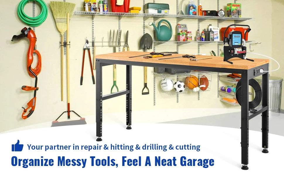 Adjustable Garage Workbench 2000 lbs Hardwood Top Work Table
