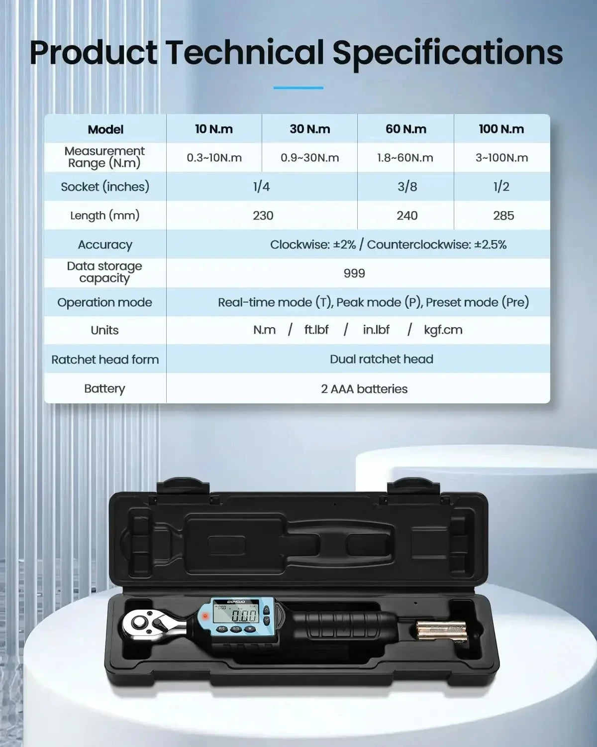 Digitaler Drehmomentschlüssel 3/8" 3/8-60Nm Hochpräzises bidirektionales Werkzeug