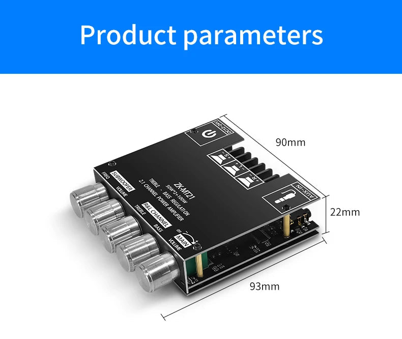 ZK-MT21 Channel Bluetooth 5.0 2.1 Subwoofer Amplifier Board 50W*2 +100W Power Audio Stereo Amplifier Board Bass AMP AUX 