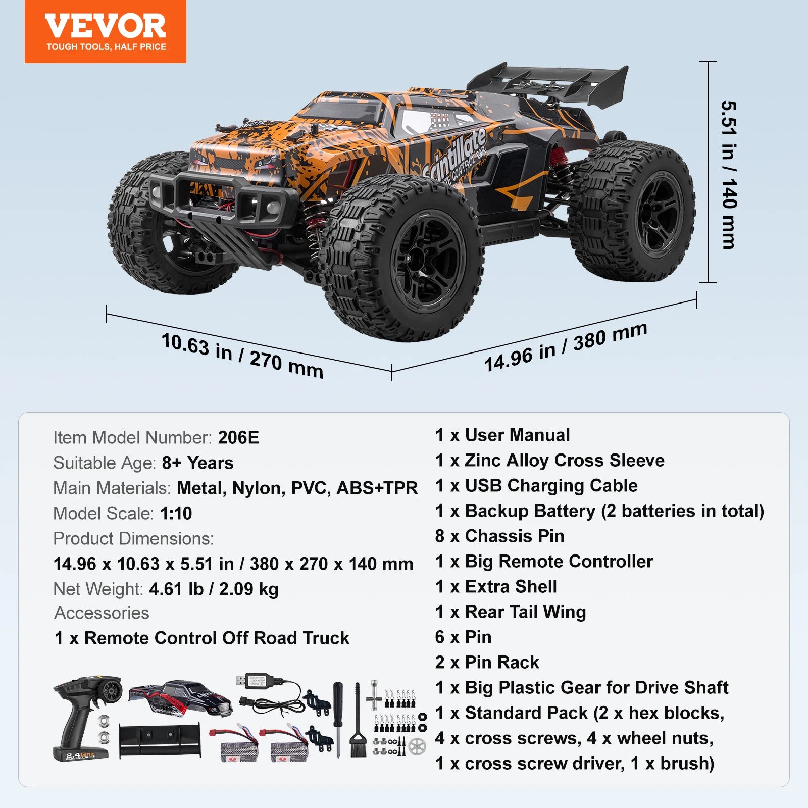 1:10 RC Off-Road Lastbil 50 km/h 4WD Högfarts Terrängbil