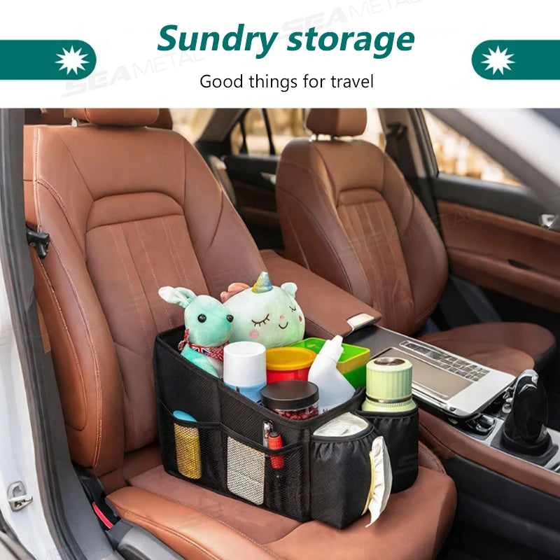 SEAMETAL Foldable Car Seat Organizer Multi-Pocket Large Capacity Storage Bag Universal Cup/Tissue Holder Waterproof Oxford Cloth