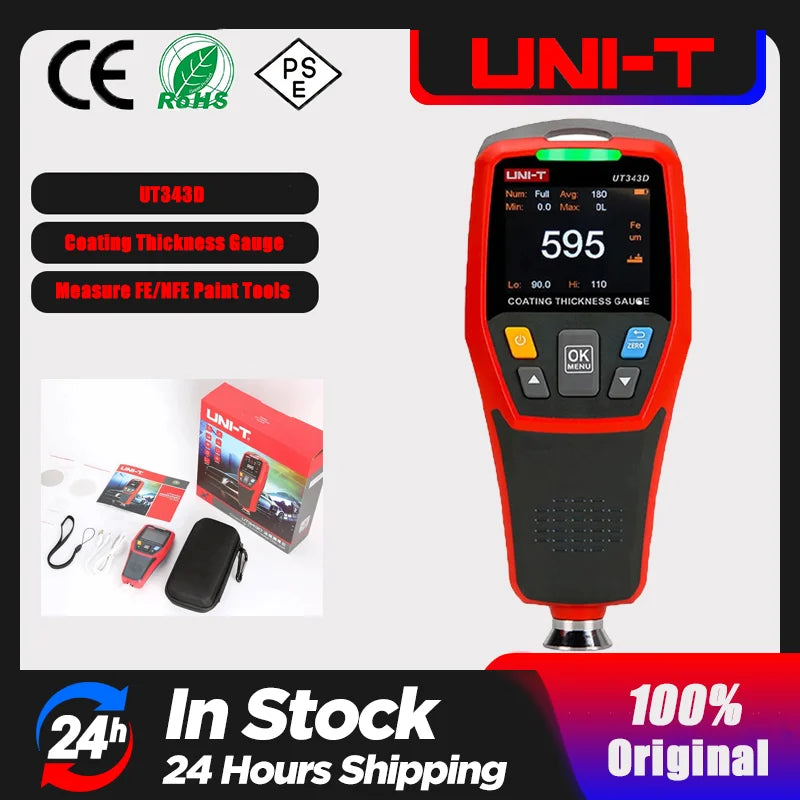 UNI-T UT343D Coating Thickness Gauge 0.1 Micron/0-1250um Automotive Paint Film Thickness Tester To Measure FE/NFE Paint Tools 