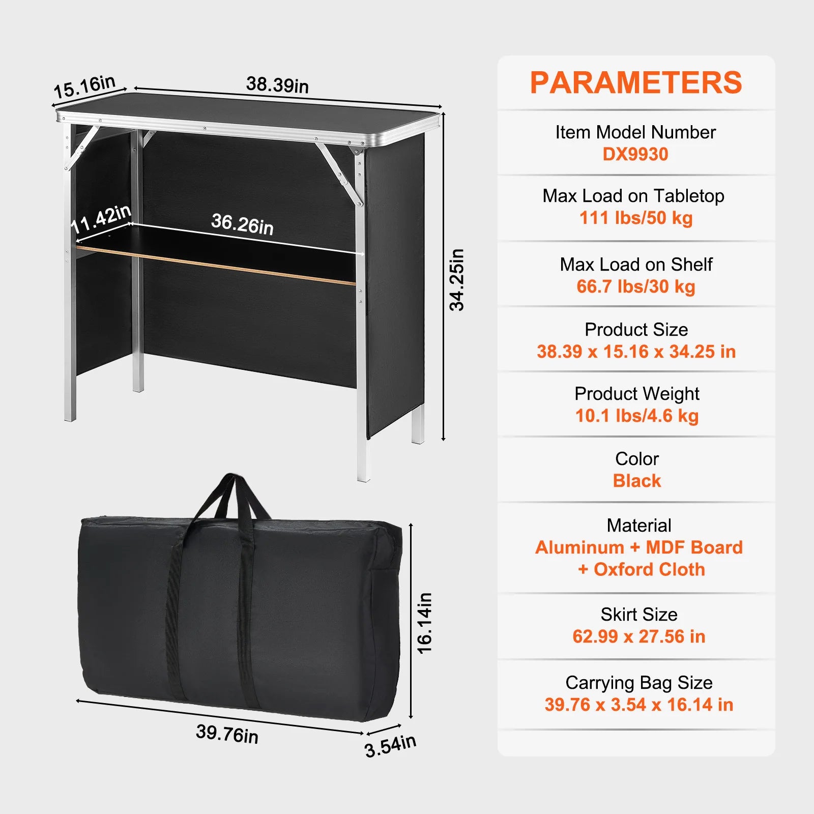 Folding Trade Show Counter Table with Storage Shelf & Carry Bag