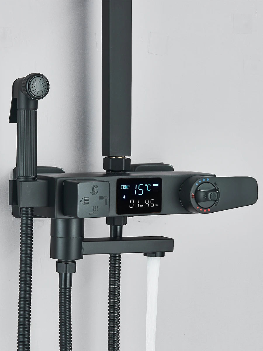 Black Digital Display Thermostatic Shower Faucet Set