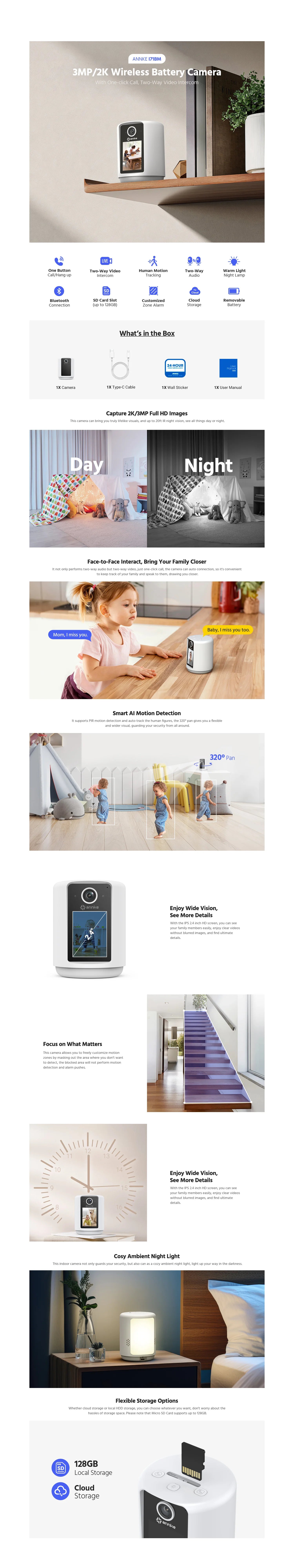 ANNKE 3MP WiFi Battery Outdoor Security Camera with Two-Way Audio