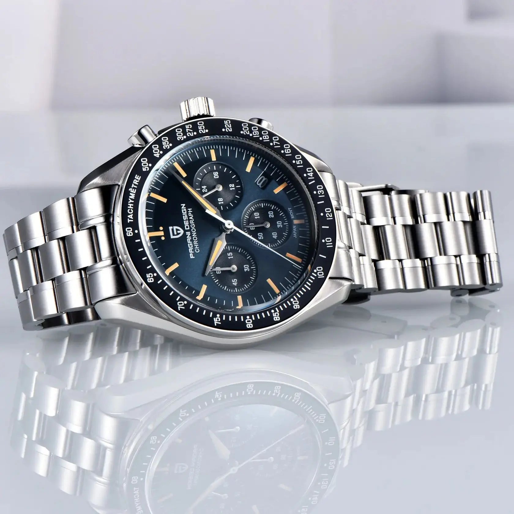 Orologio al quarzo in acciaio Pagani Design PD1701 Moonwatch Cronografo
