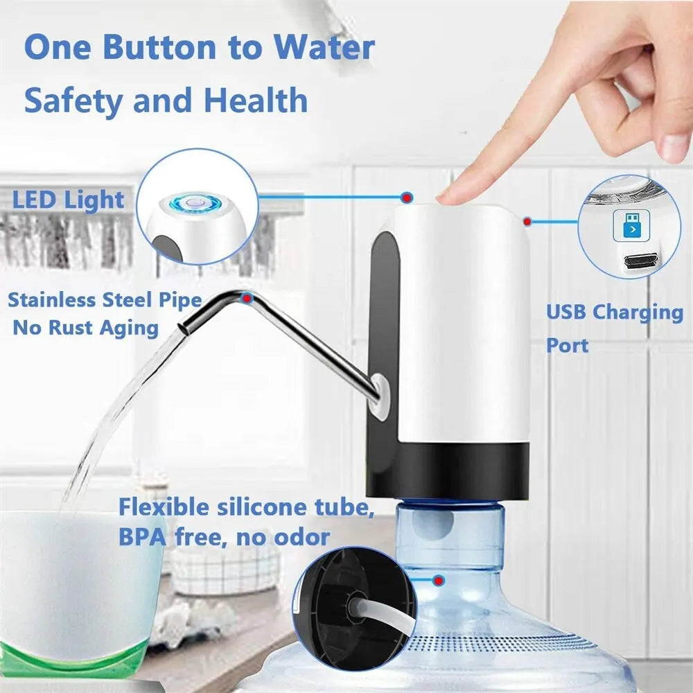 Tragbarer Wasserspender mit USB-Aufladung, elektrische Pumpe für 5-Gallonen-Flasche mit Verlängerungsschlauch, Fasswerkzeuge