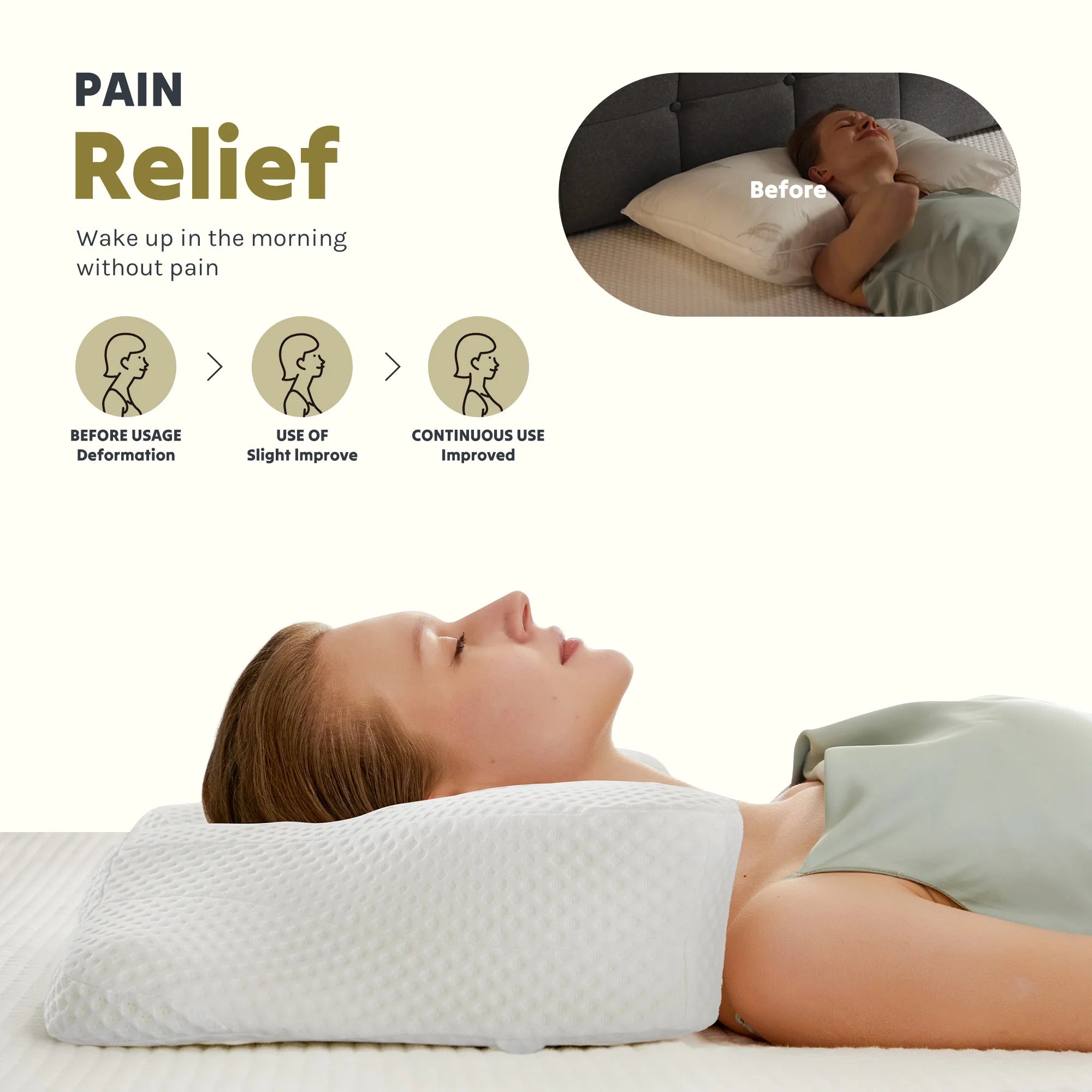 JHK Ergonomic Queen Size Cervical Contour Pillows For Neck 1 Pack Pain Relief Memory Foam Bed Pillow with Cooling Pillowcase