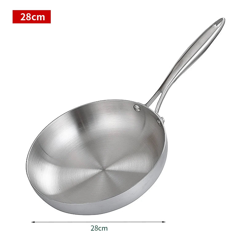 304 Stainless Steel Frying Pan, NonStick Pan Fried Steak Pot  Uncoated Kitchen Cookware For Gas Stove and Induction Cooker 