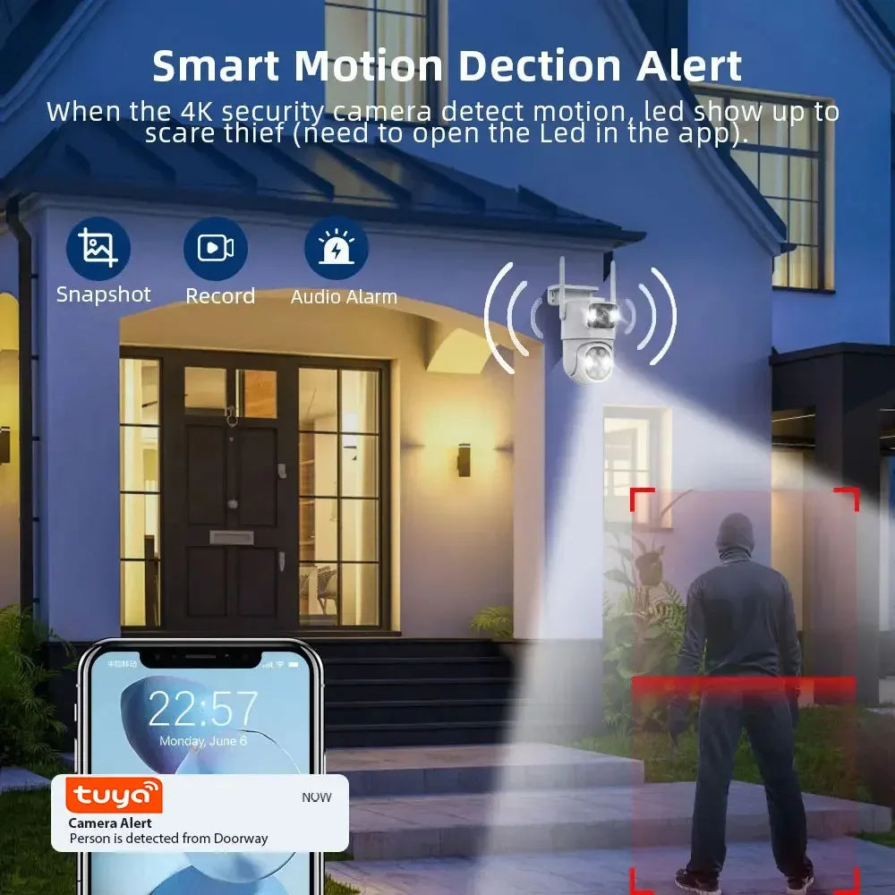 Telecamera di sicurezza PTZ WiFi a doppia lente 8MP con tracciamento automatico